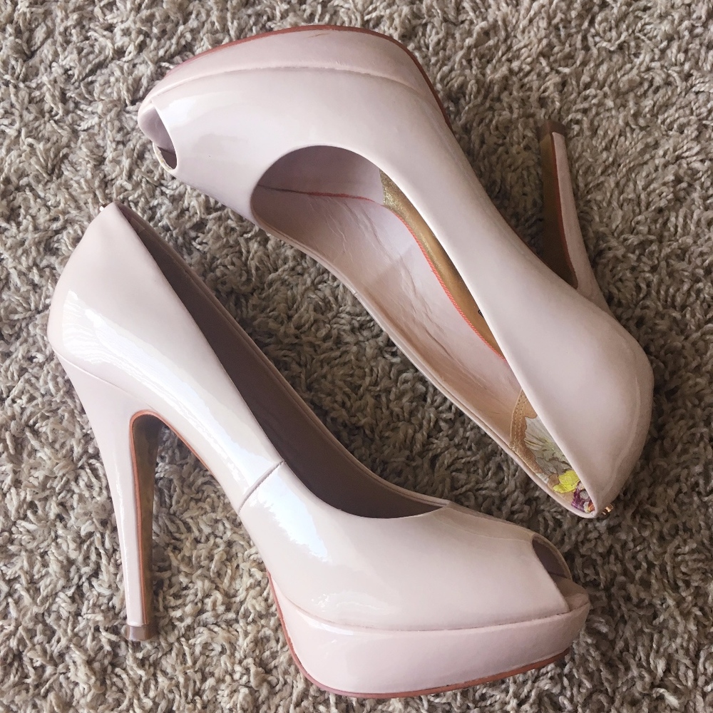 TED BAKER: Patent Leather Platform Peep-Toe Pumps